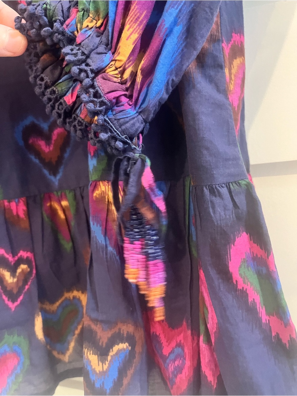 FARM Rio Navy Ikat Multicolor Heart-Print Ruffle Mini Dress - Picture 4 of 6